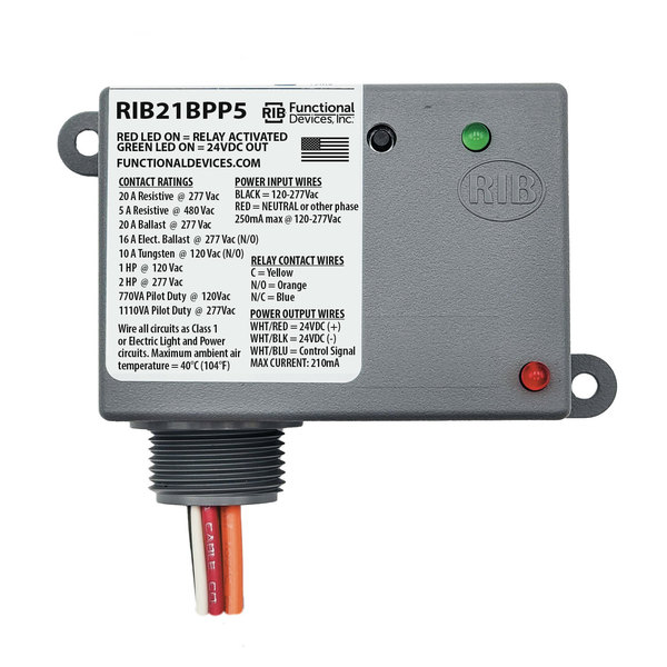 Functional Devices-Rib Power Pack, 20 Amp SPDT + Momentary Push Button Override Switch, 120-2 RIB21BPP5